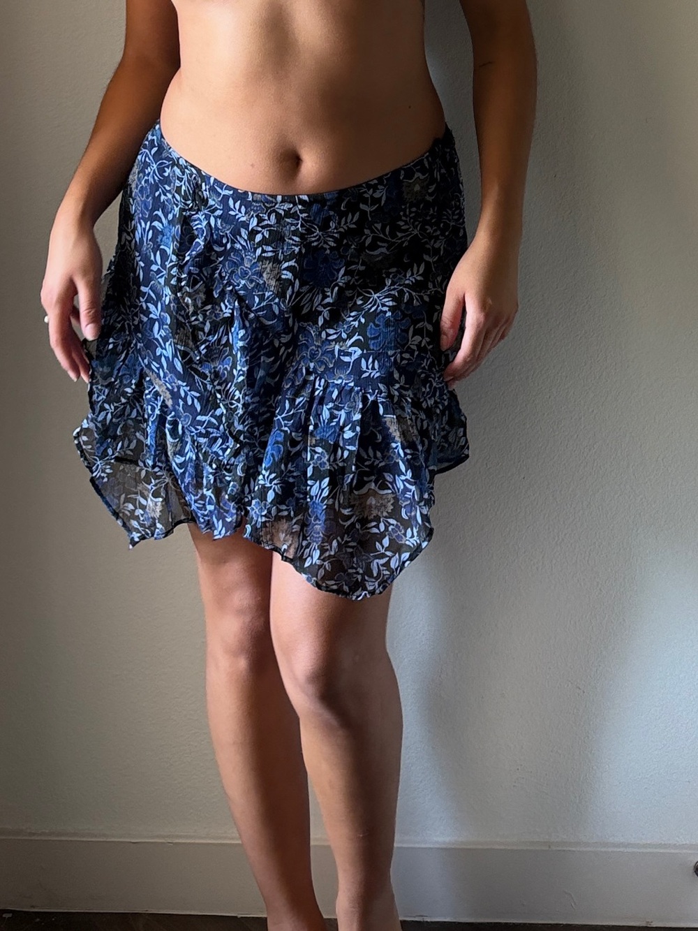 Free people Floral Ruffle Mini Skirt - Navy Blue